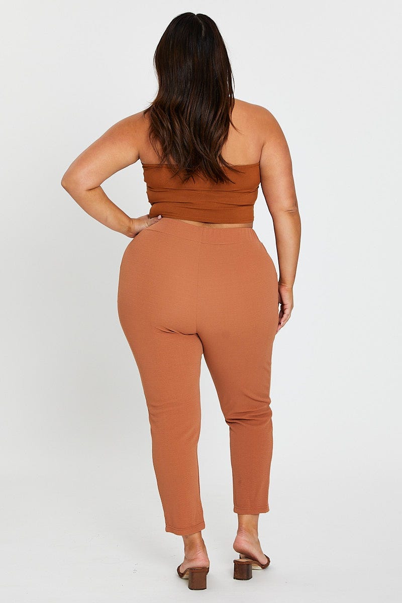 Camel Mid Rise Camel Slim Pants For Women By You And All