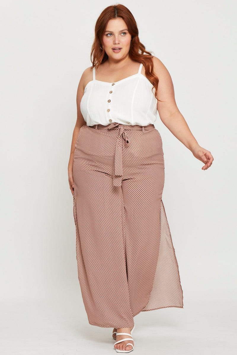 Print Wide Leg Pants High Rise Side Split For Women By You And All