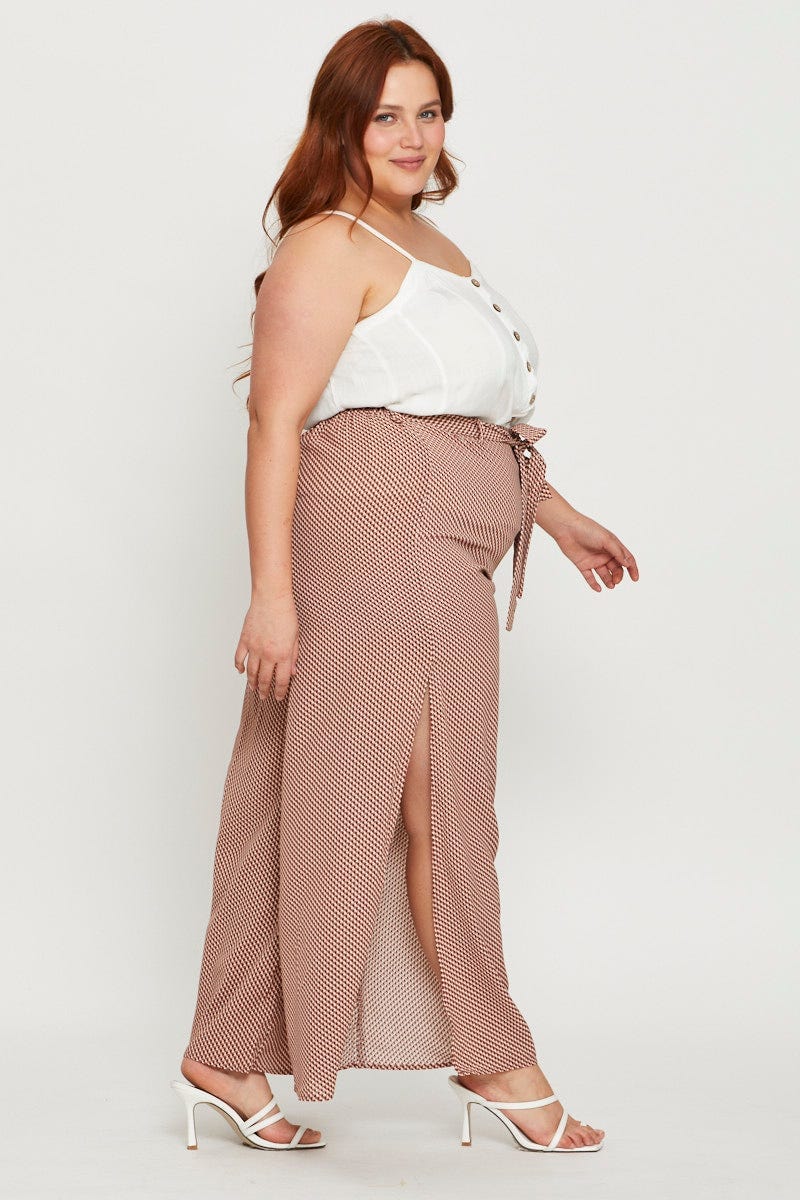 Print Wide Leg Pants High Rise Side Split For Women By You And All