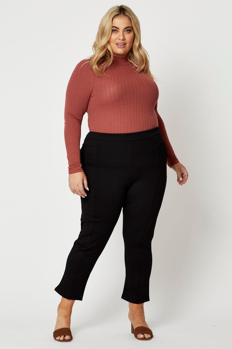 Black Plus Zip Detail Ponte Straight Fit Pants For Women By You And All