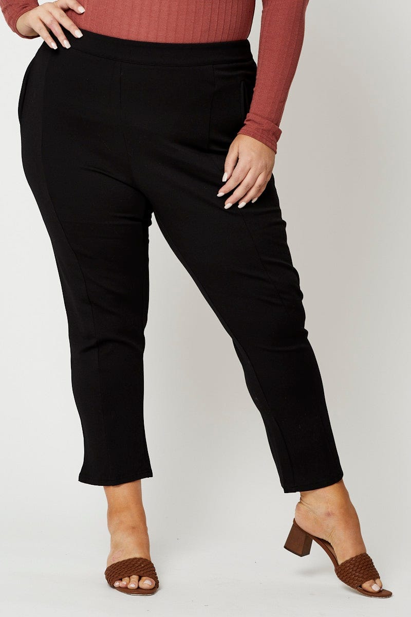 Black Plus Zip Detail Ponte Straight Fit Pants For Women By You And All