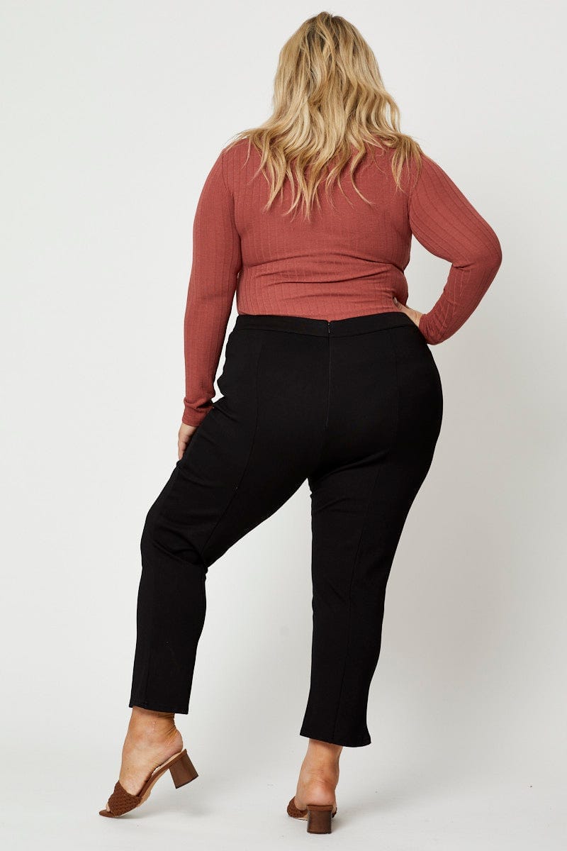 Black Plus Zip Detail Ponte Straight Fit Pants For Women By You And All