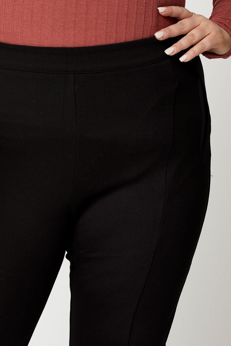 Black Plus Zip Detail Ponte Straight Fit Pants For Women By You And All