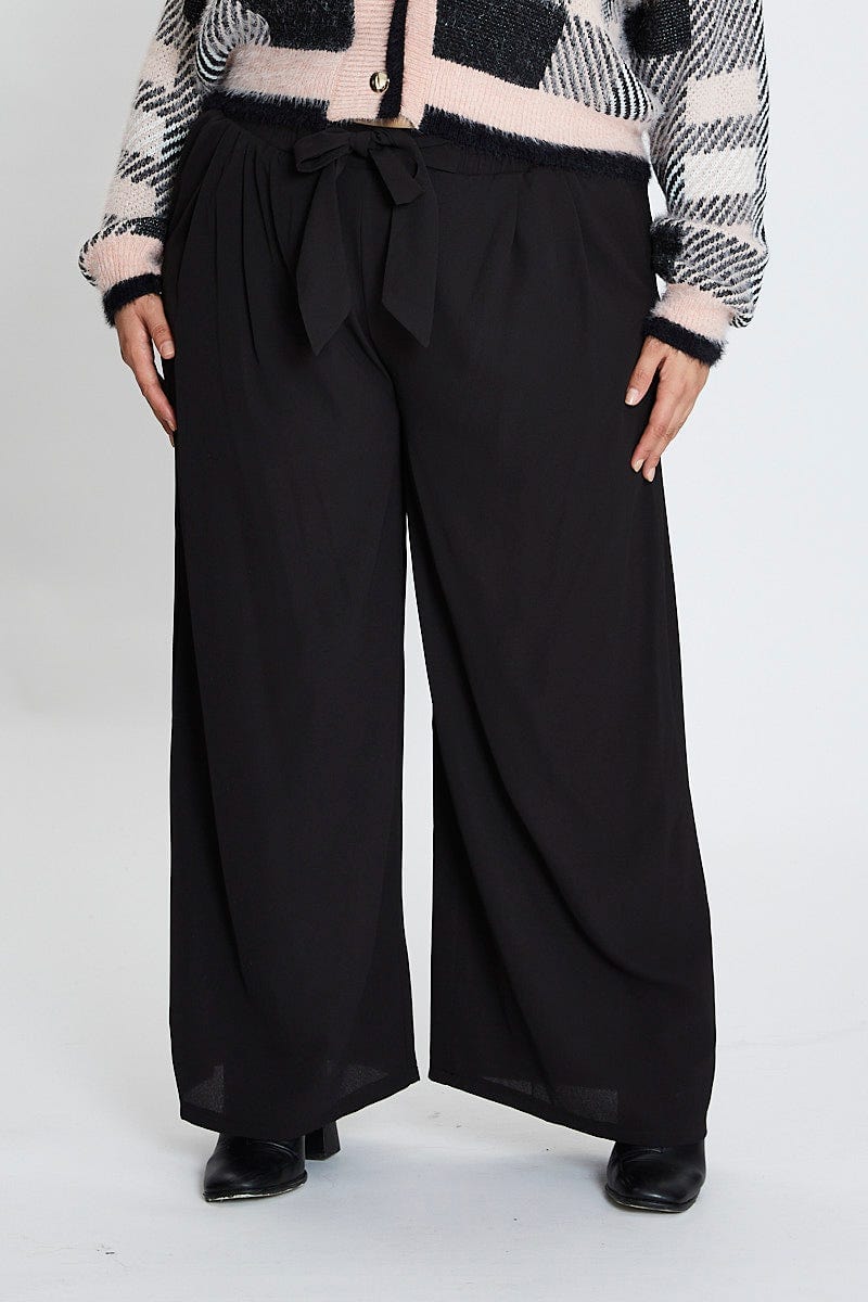 Plus Size Black High Waist Wide Leg Crepe Pants, You + All