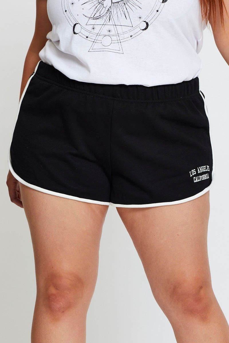 Black Track Shorts High Rise Elastic Waist For Women By You And All