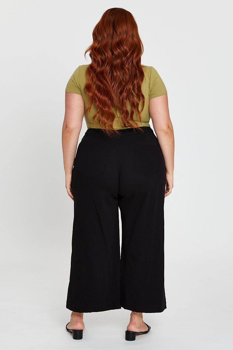 Black High Waist Stretch Wide Leg Pant For Women By You And All
