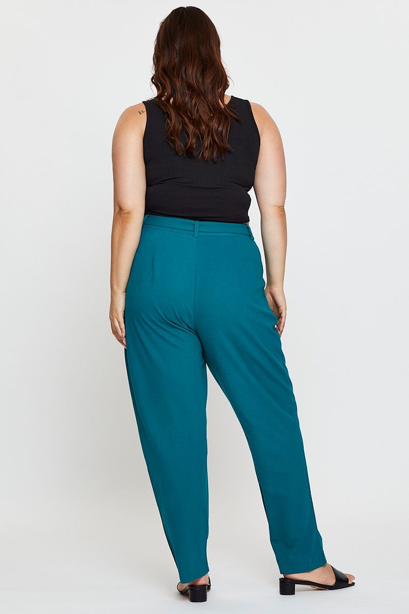 Green Slim Leg Pants High Rise Belted For Women By You And All