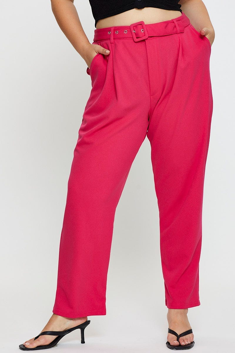H Pink Slim Leg Pants High Rise Belted For Women By You And All