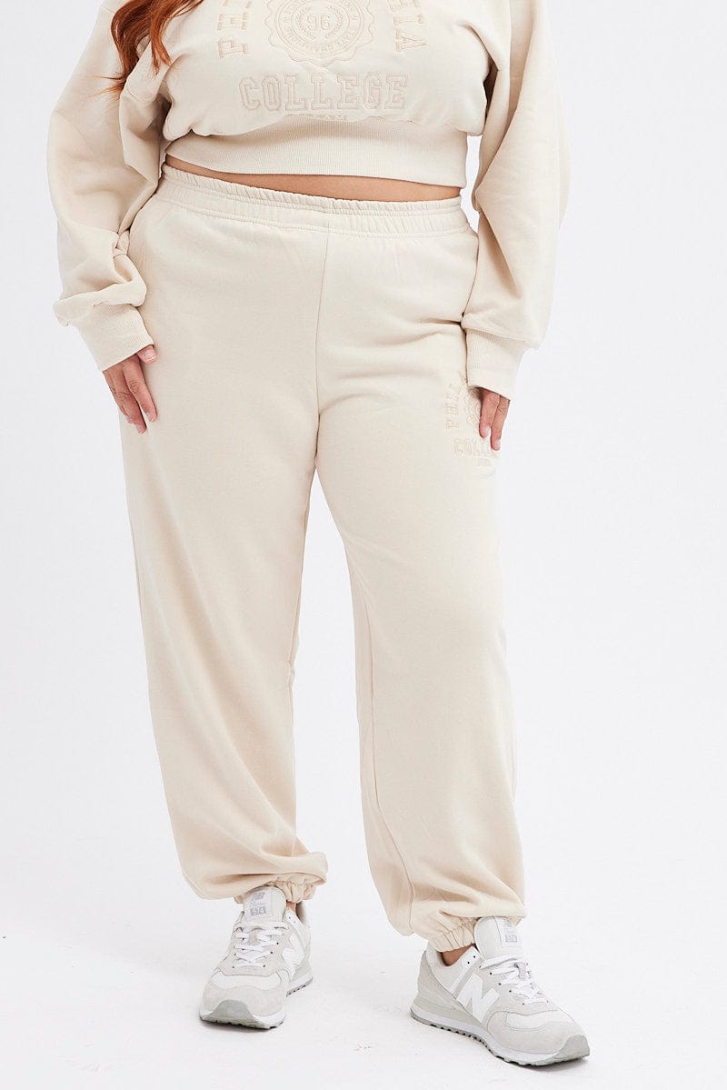 Beige Track Pants High Rise Jogger for YouandAll Fashion