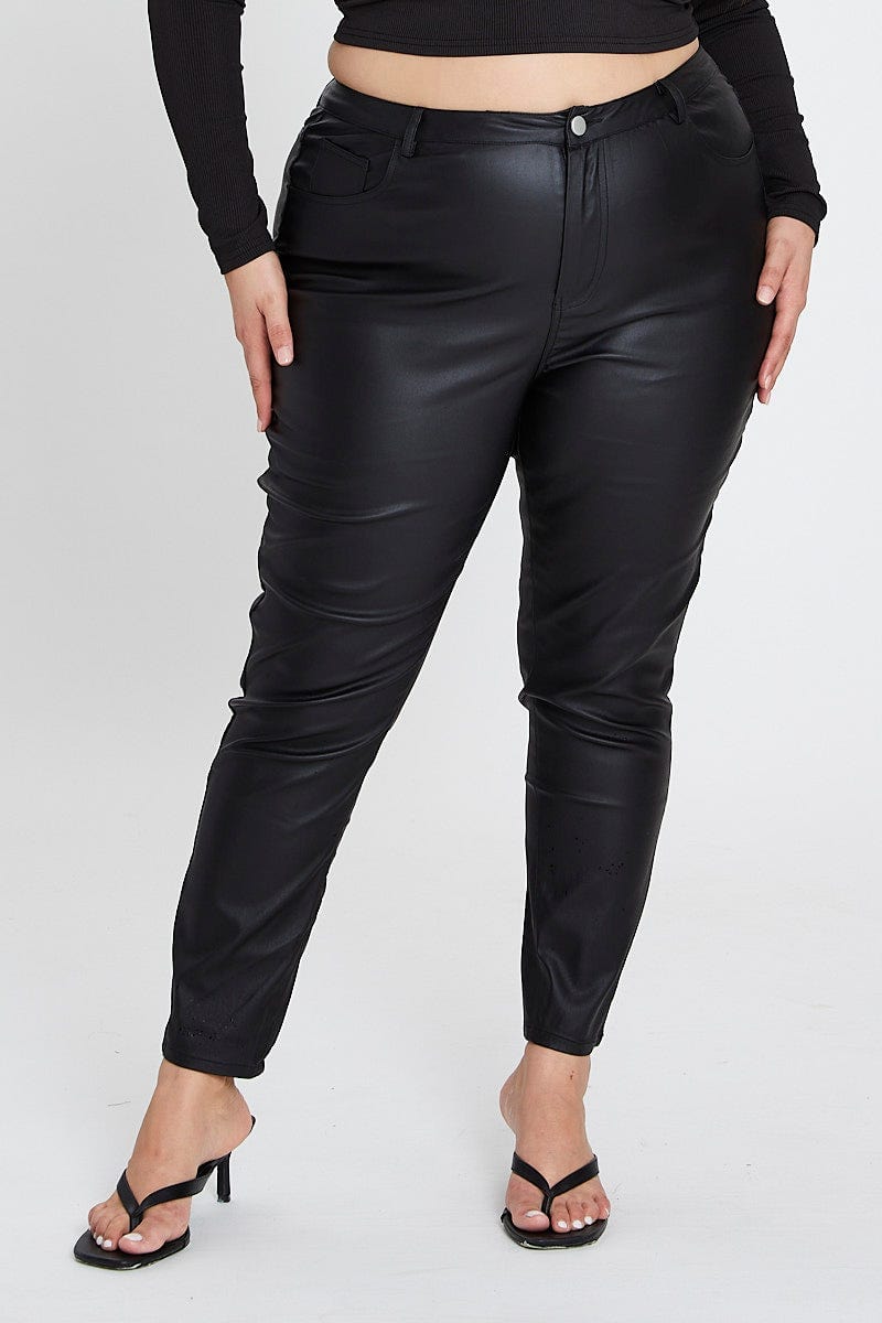 Black Skinny Pants High Rise Wet Look For Women By You And All
