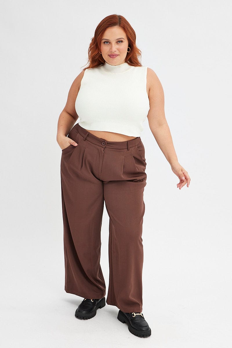 Brown Wide Leg Pants High Rise for YouandAll Fashion