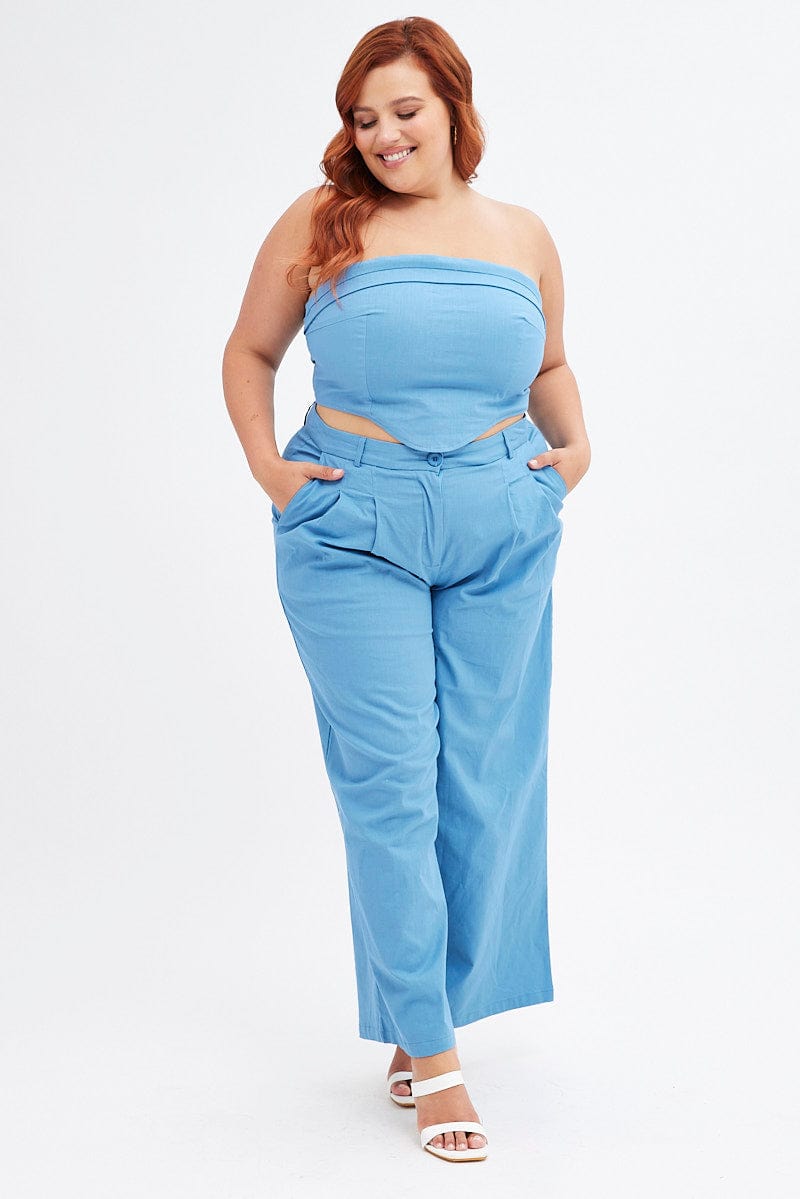 Blue Wide Leg Pants High Rise for YouandAll Fashion