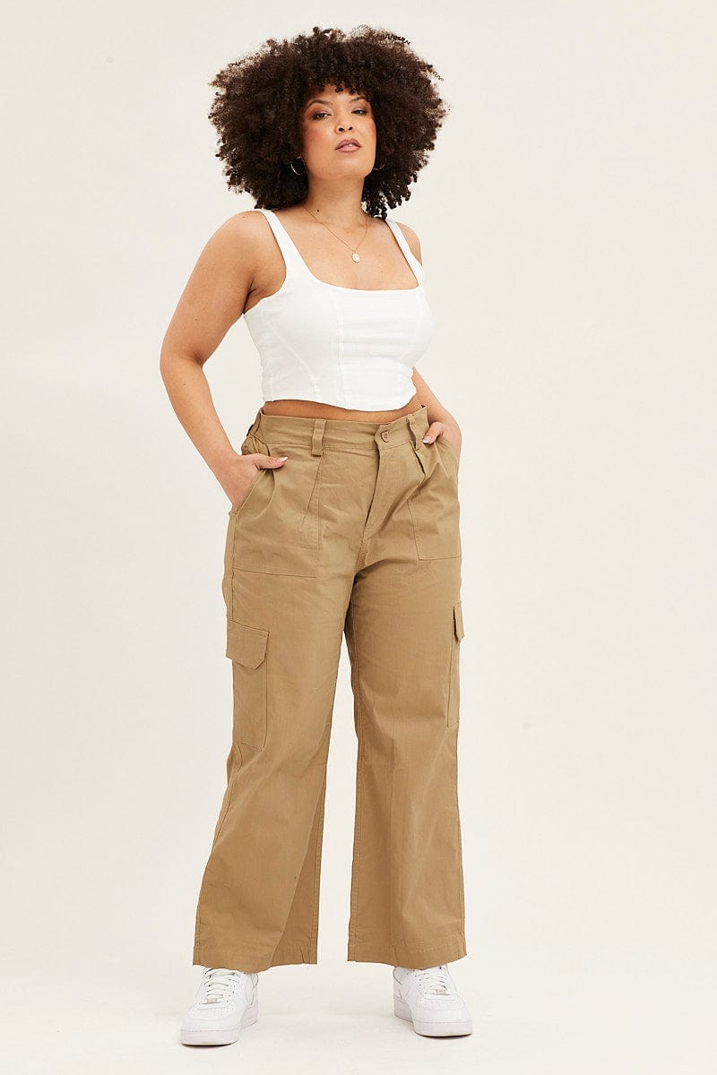 Green Mid Rise Wide Leg Cargo Pants for Women by You + All