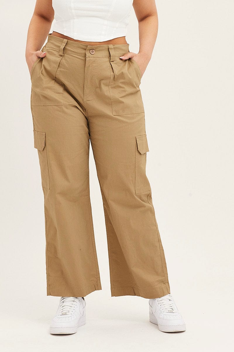 Green Mid Rise Wide Leg Cargo Pants for Women by You + All