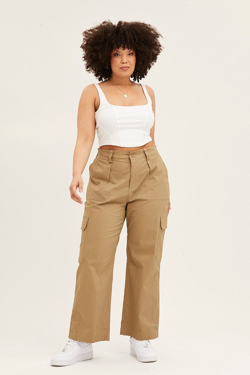 Green Mid Rise Wide Leg Cargo Pants for Women by You + All