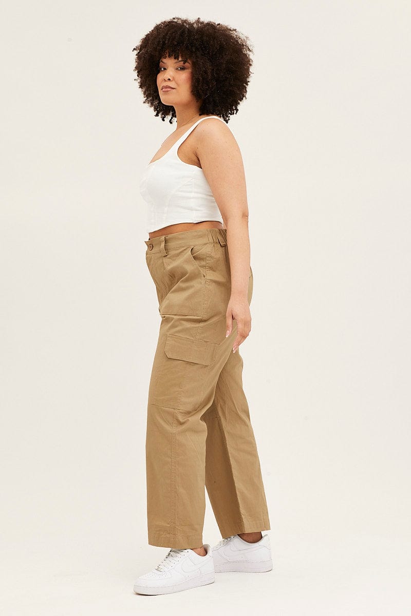 Green Mid Rise Wide Leg Cargo Pants for Women by You + All