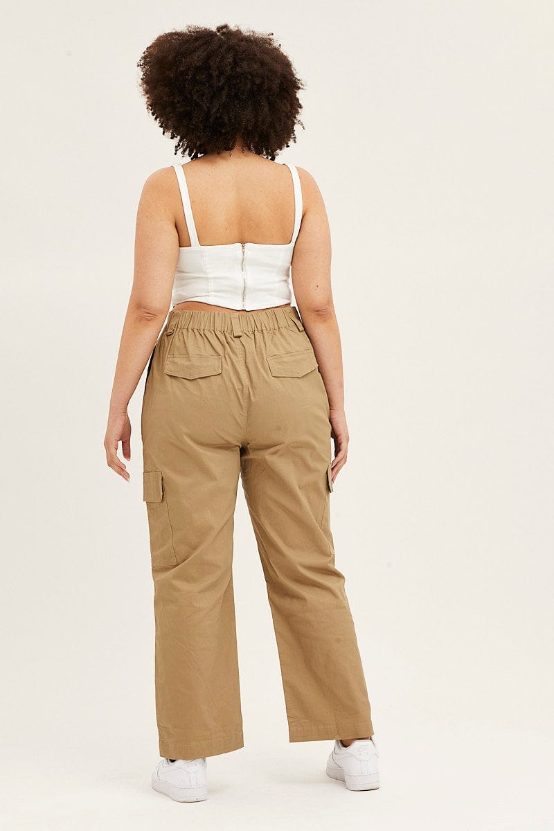 Green Mid Rise Wide Leg Cargo Pants for Women by You + All