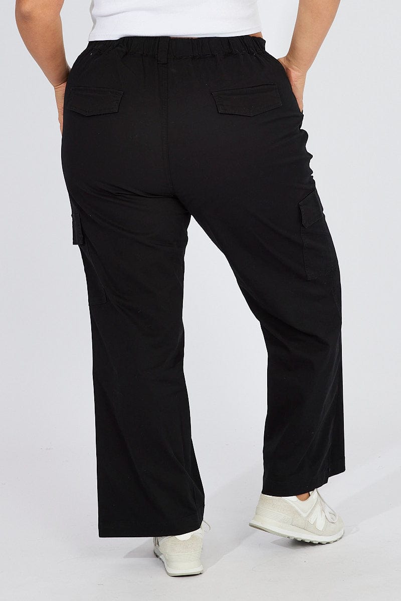 Black Mid Rise Wide Leg Cargo Pants for YouandAll Fashion