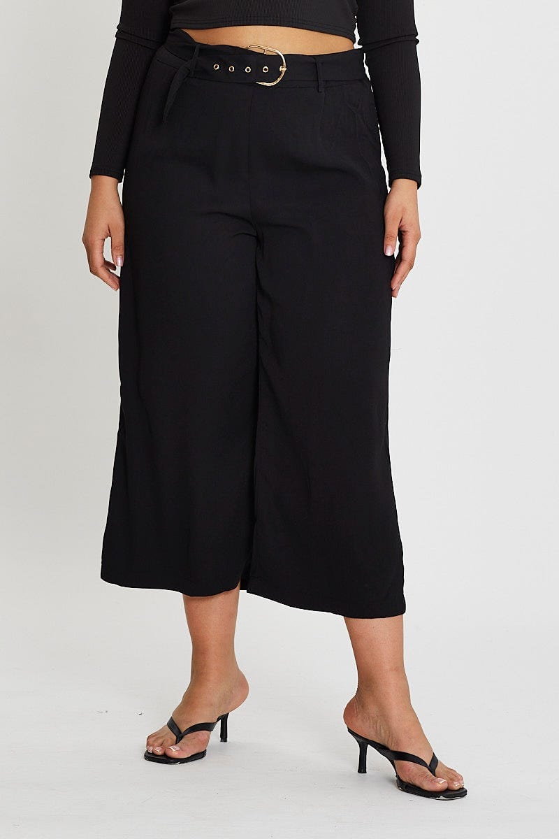 Black Wide Leg Pants High Rise Waist Tie For Women By You And All