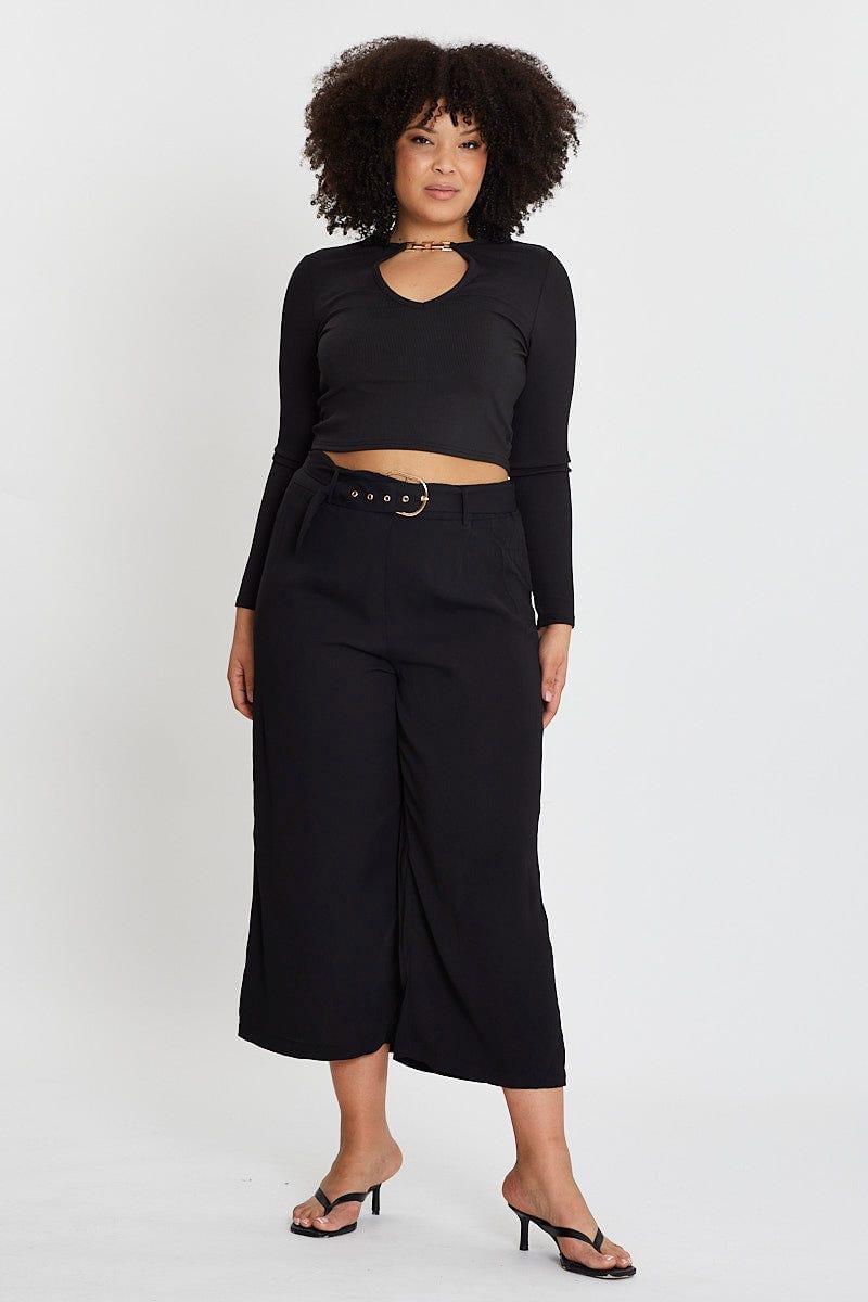 Black Wide Leg Pants High Rise Waist Tie For Women By You And All