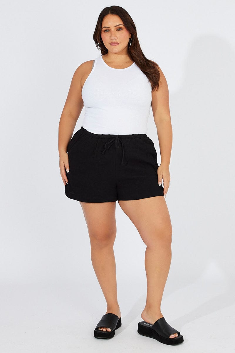 Black Relaxed Shorts Elasticated Waist for YouandAll Fashion