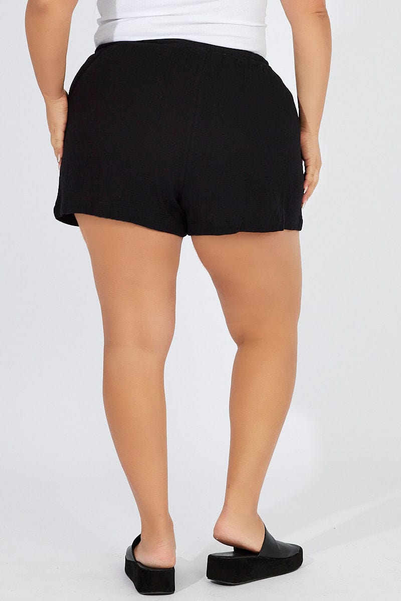 Black Relaxed Shorts Elasticated Waist for YouandAll Fashion