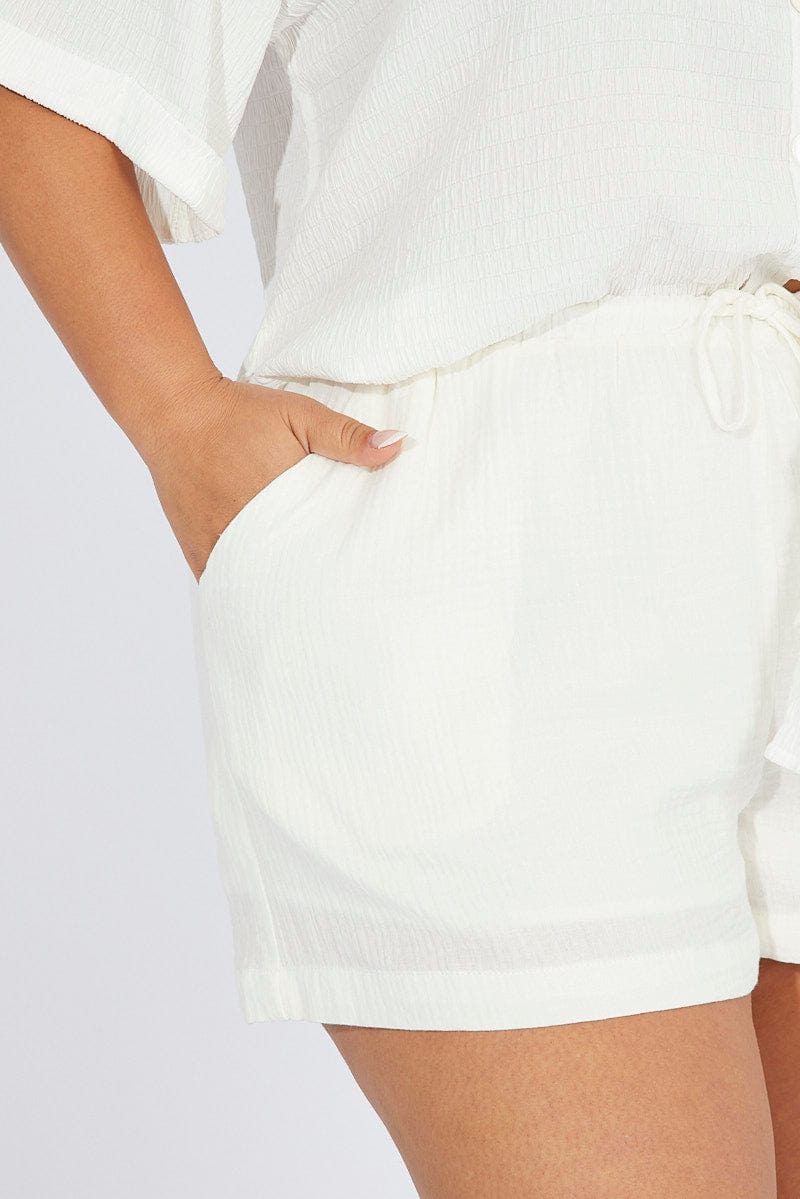White Relaxed Shorts Elasticated Waist for YouandAll Fashion