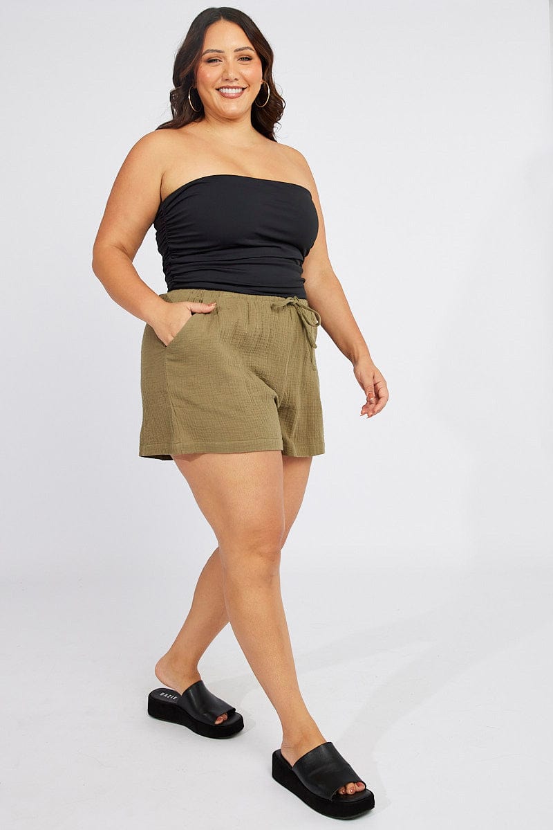 Green Relaxed Shorts Elasticated Waist for YouandAll Fashion