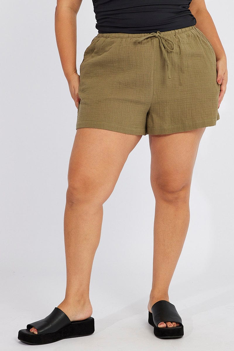 Green Relaxed Shorts Elasticated Waist for YouandAll Fashion