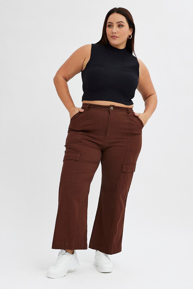 Women's Brown Cargo Jeans High Rise Denim | Ally Fashion