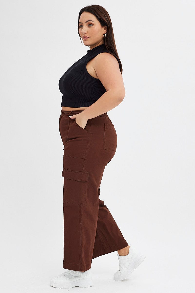 Brown Cargo Pants High Rise