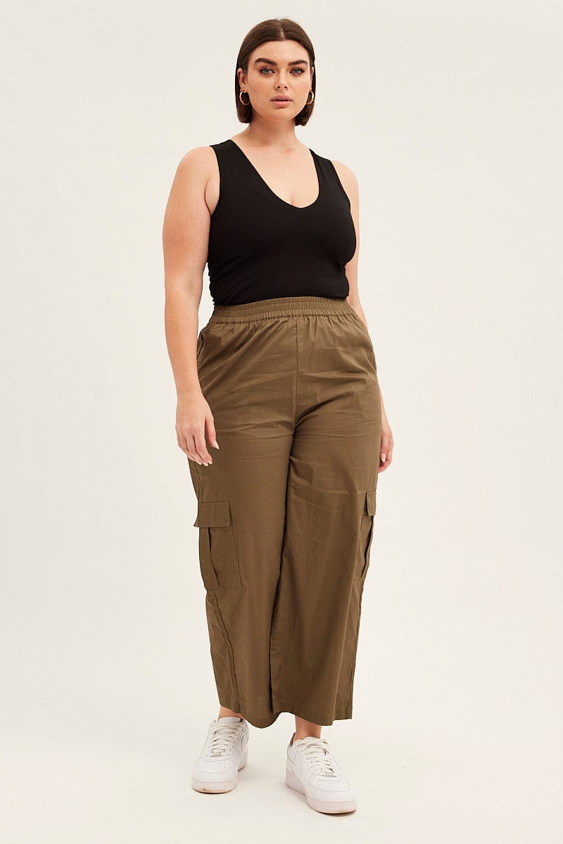 Green Cargo Wide Leg Pants High Rise for YouandAll Fashion