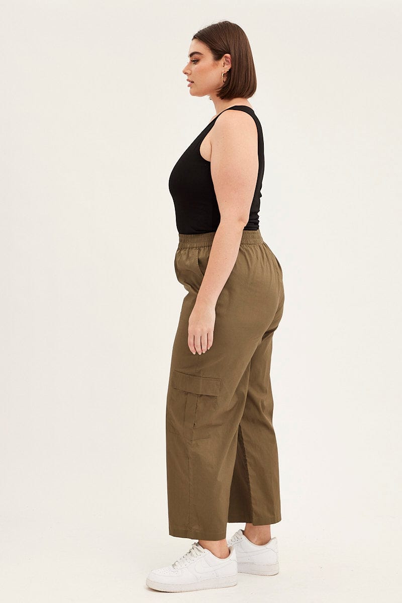 Green Cargo Wide Leg Pants High Rise for YouandAll Fashion