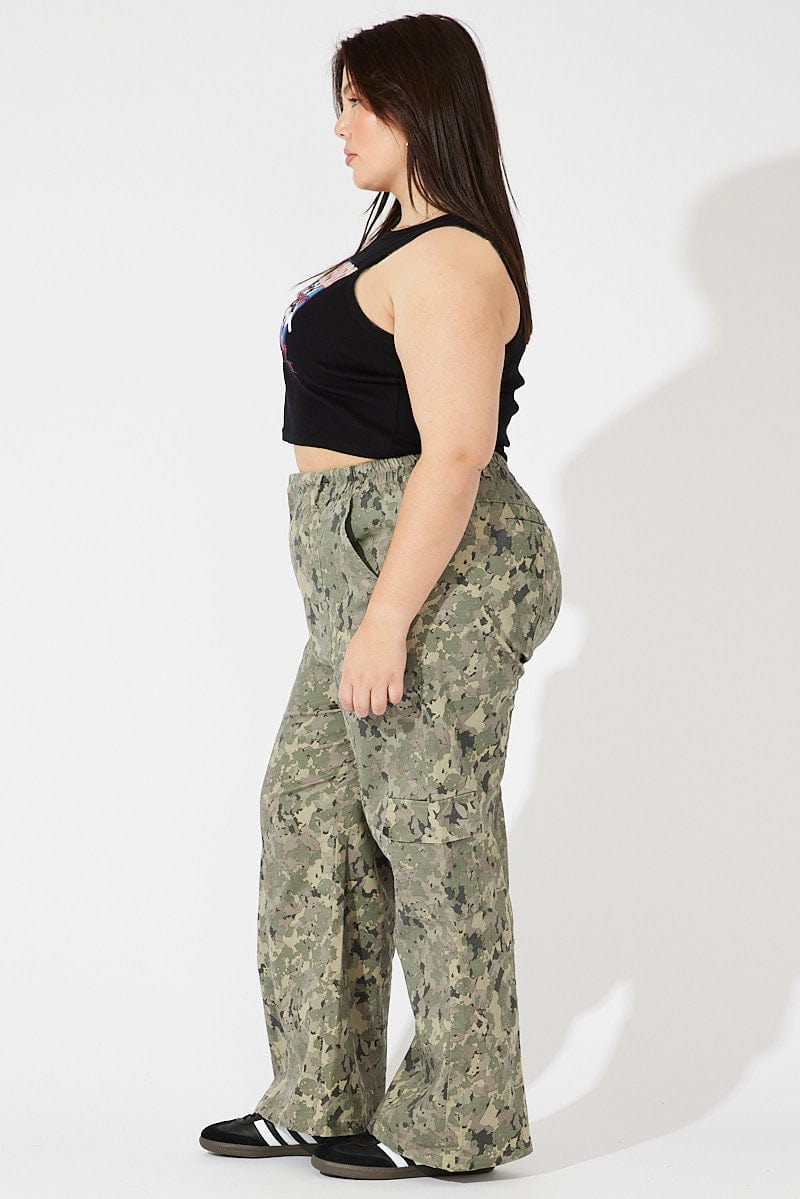 Green Print Cargo Pants Mid Rise for YouandAll Fashion