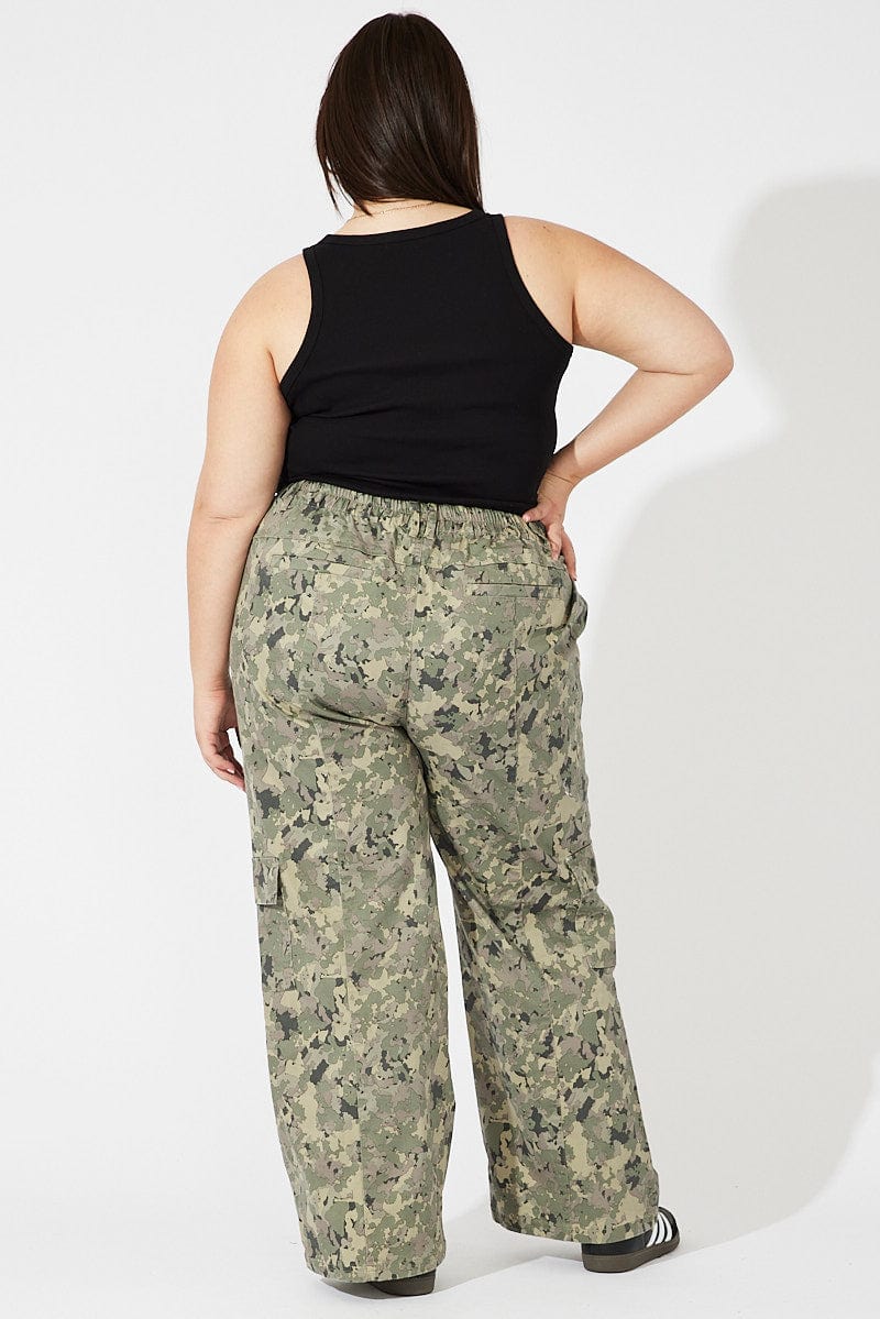 Green Print Cargo Pants Mid Rise for YouandAll Fashion