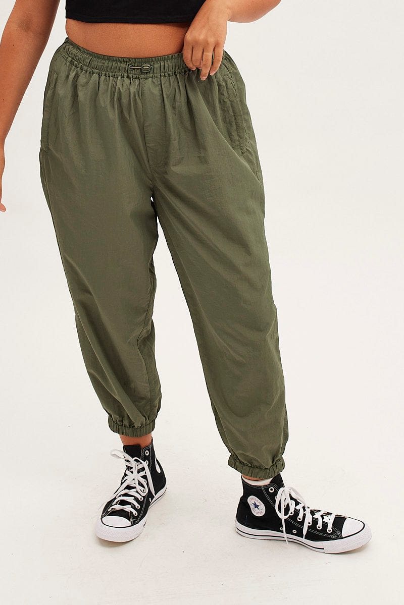 Green Parachute Cargo Pants Mid Rise for YouandAll Fashion