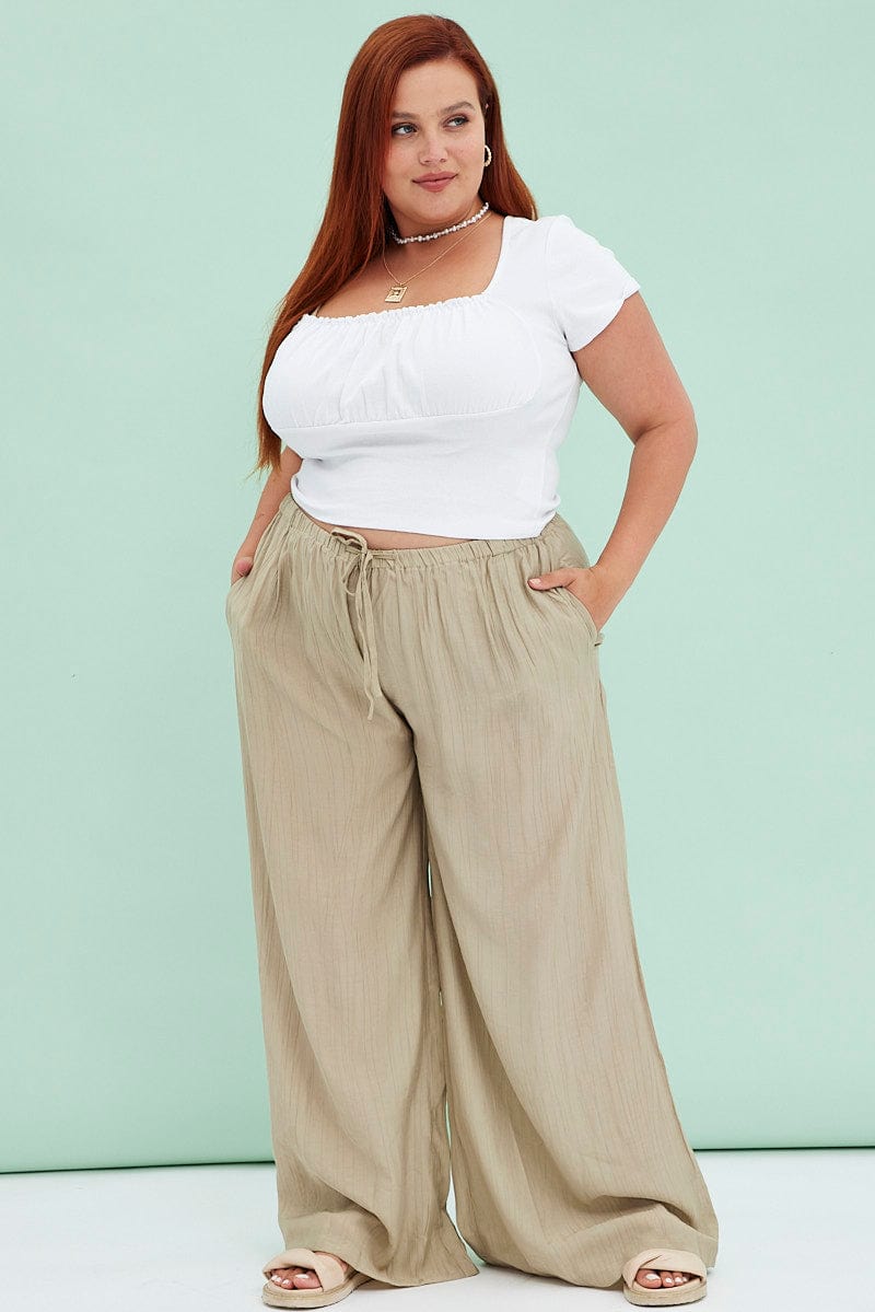 Beige Wide Leg Pants High Rise for YouandAll Fashion