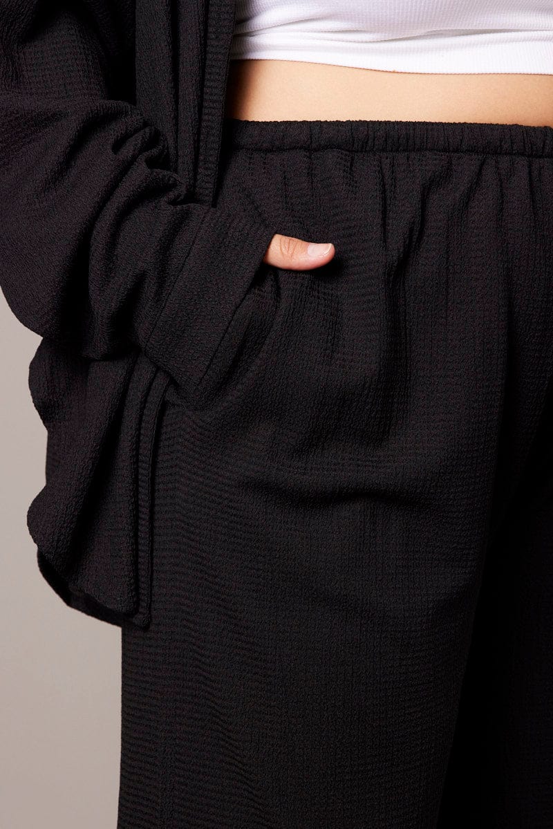 Black Wide Leg Pants High Rise Textured Fabric | You + All