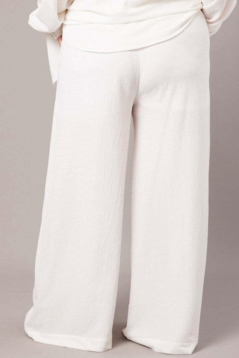White Wide Leg Pants High Rise Textured Fabric for YouandAll Fashion