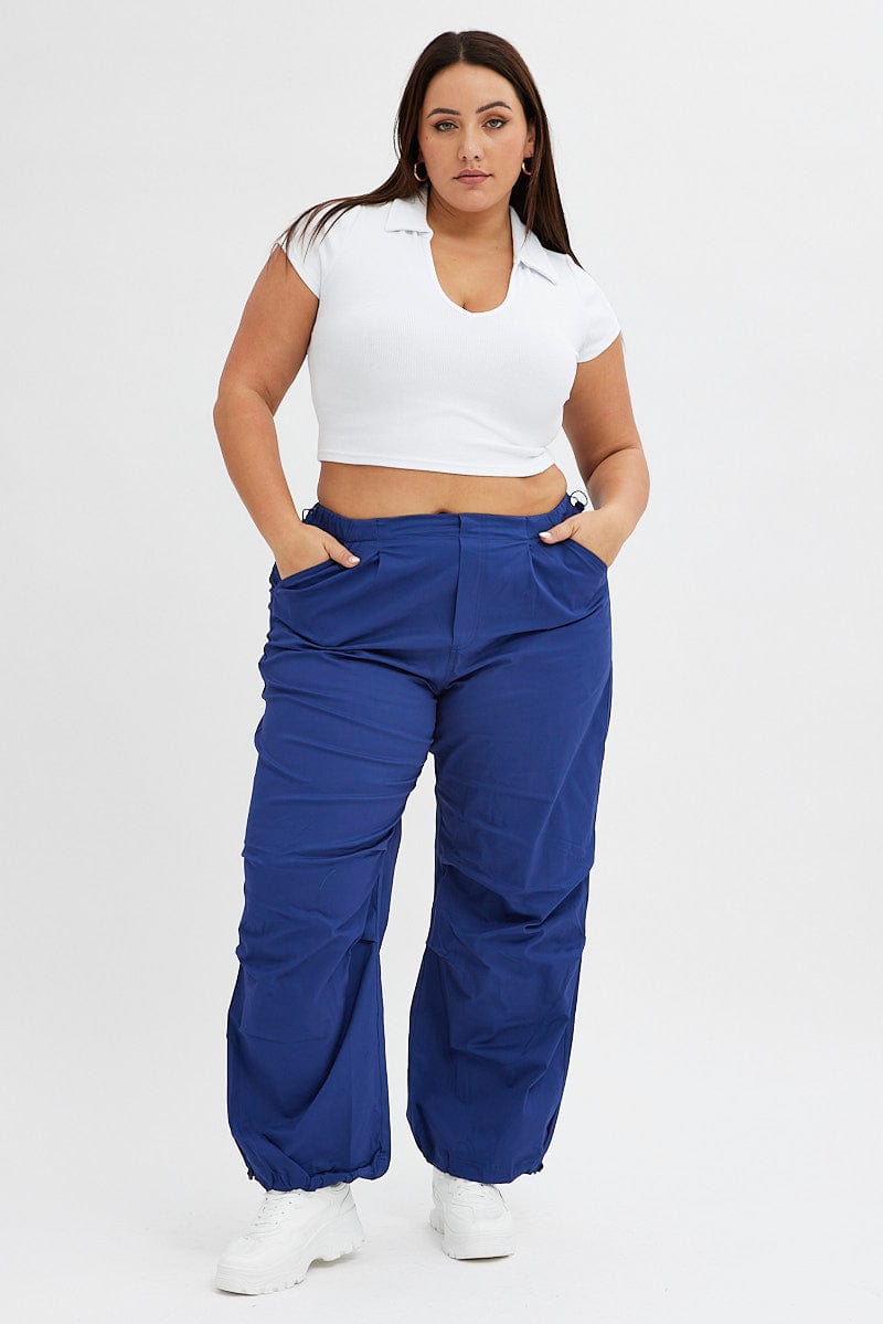 Blue Parachute Cargo Pants Low Rise for YouandAll Fashion