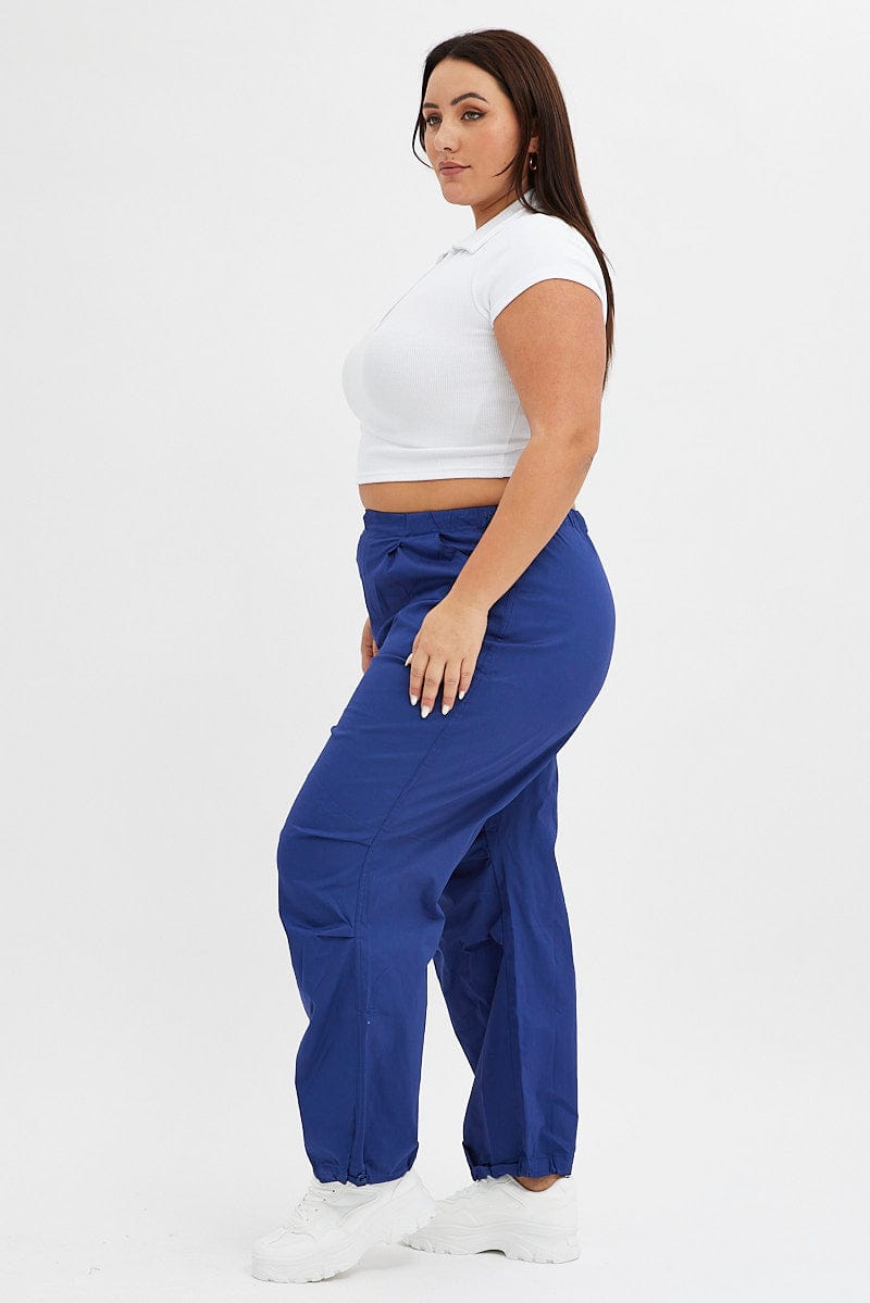 Blue Parachute Cargo Pants Low Rise for YouandAll Fashion