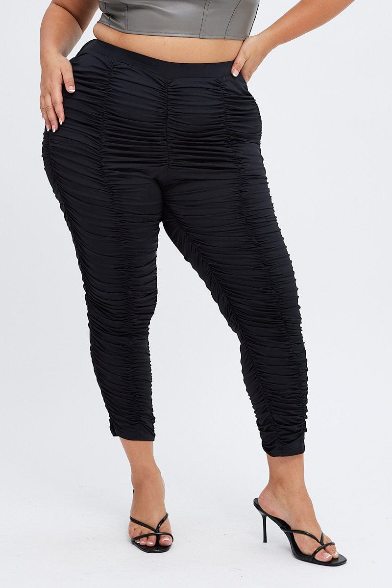 Black Ruched Leggings Fitted Jersey Elastic Waist for YouandAll Fashion