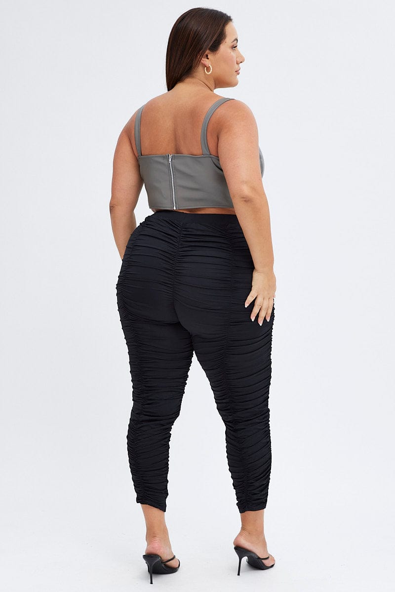 Black Ruched Leggings Fitted Jersey Elastic Waist