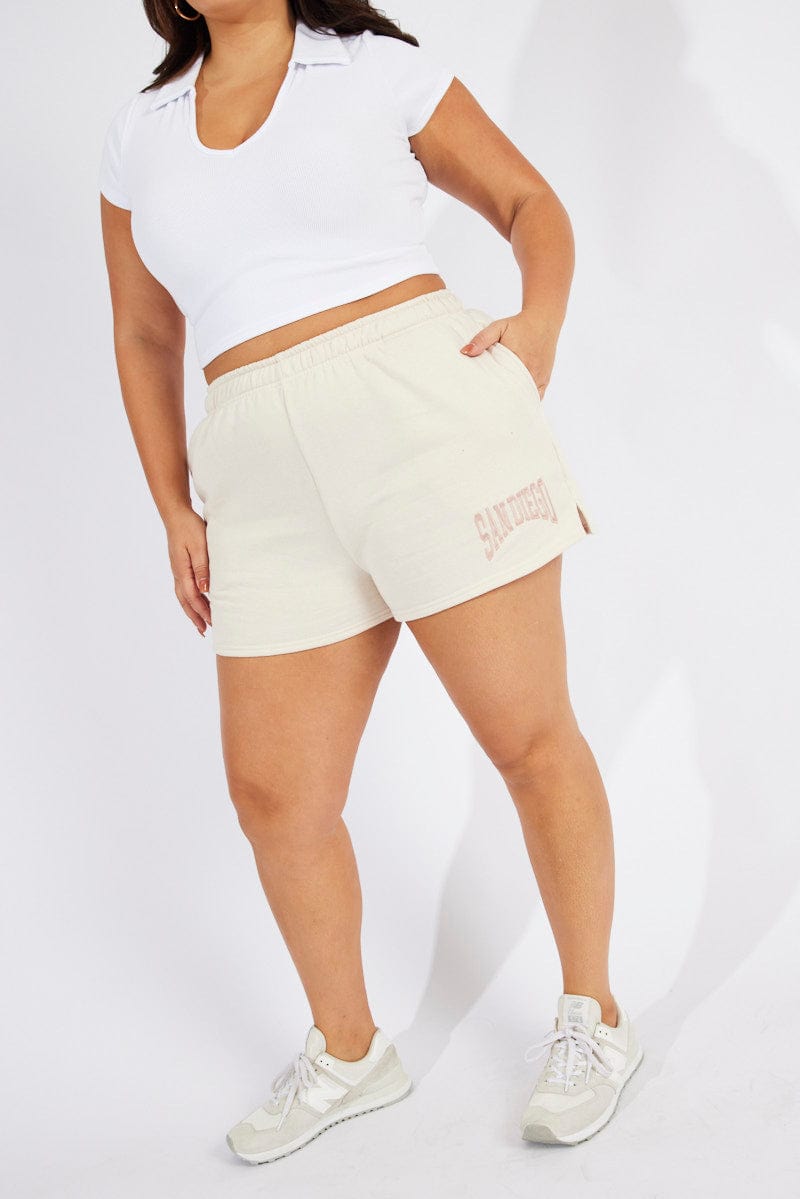 Beige Track Shorts High Waist for YouandAll Fashion