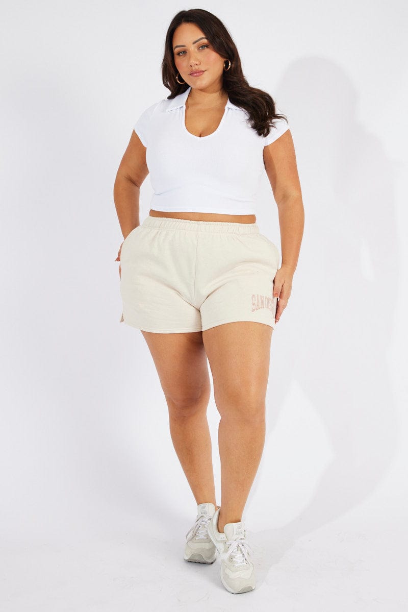 Beige Track Shorts High Waist for YouandAll Fashion