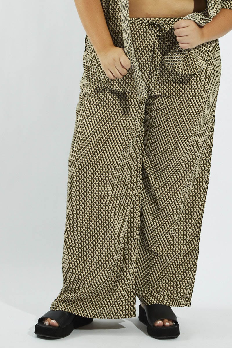 Brown Geo Wide Leg Pants High Rise for YouandAll Fashion