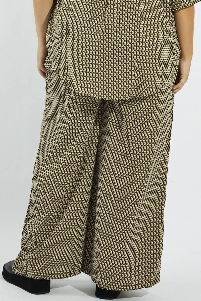 Brown Geo Wide Leg Pants High Rise for YouandAll Fashion