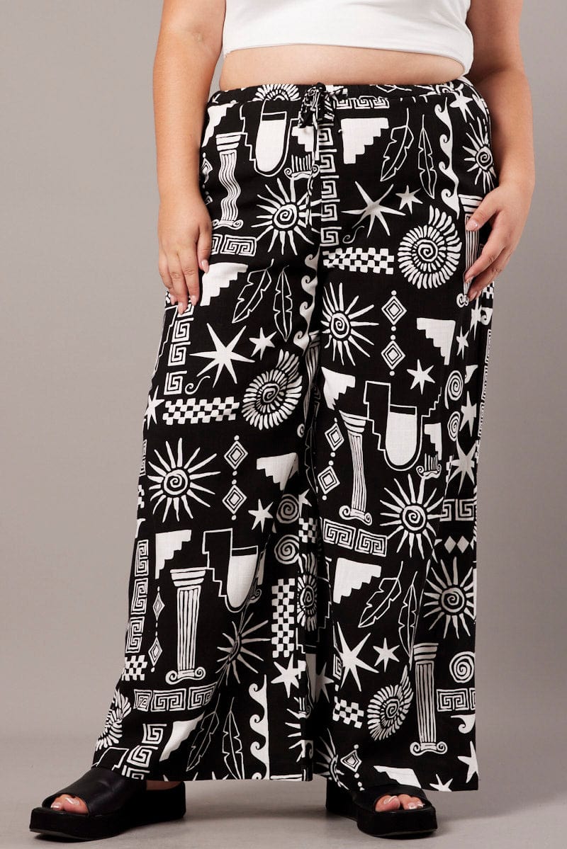 Black Abstract Wide Leg Pants High Rise for YouandAll Fashion