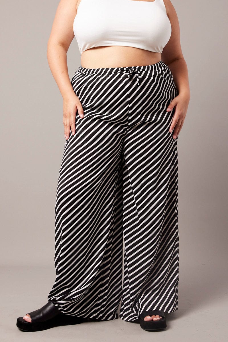 Black Stripe Wide Leg Pants High Rise for YouandAll Fashion