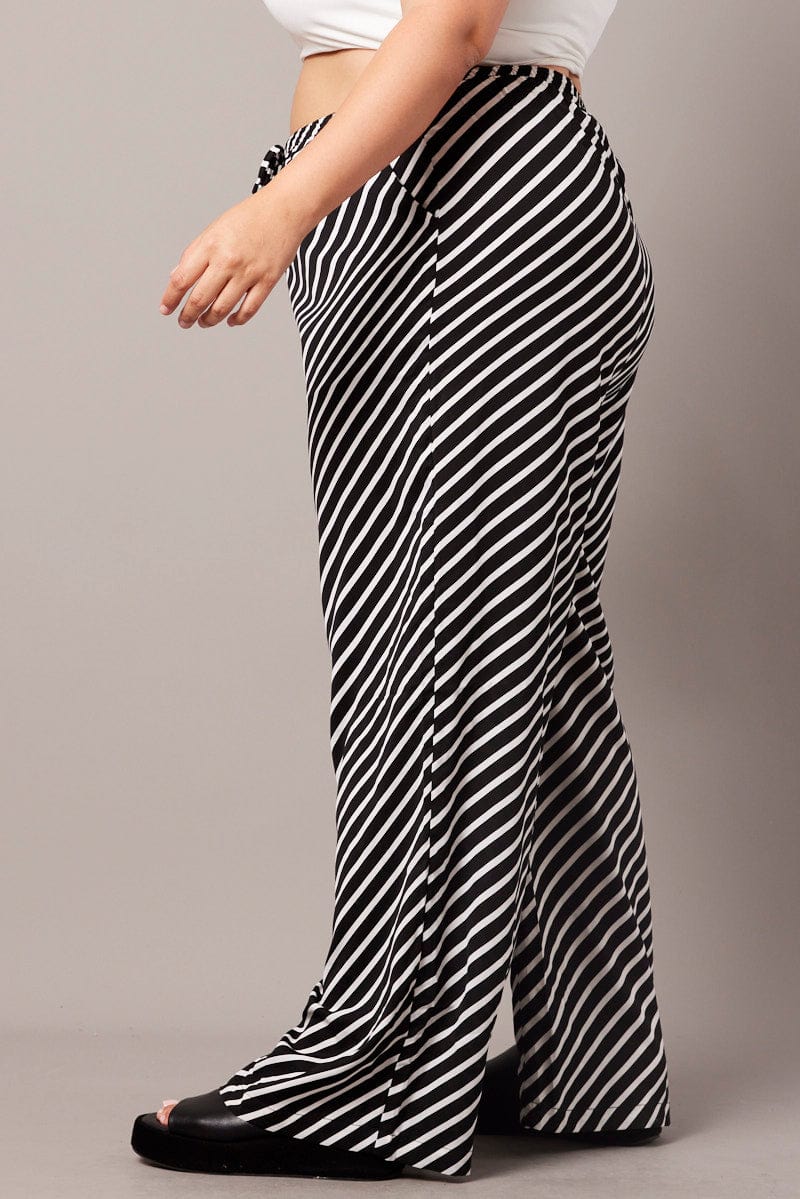 Black Stripe Wide Leg Pants High Rise for YouandAll Fashion